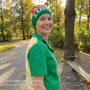 Dame som har på seg redesignet påskebluse