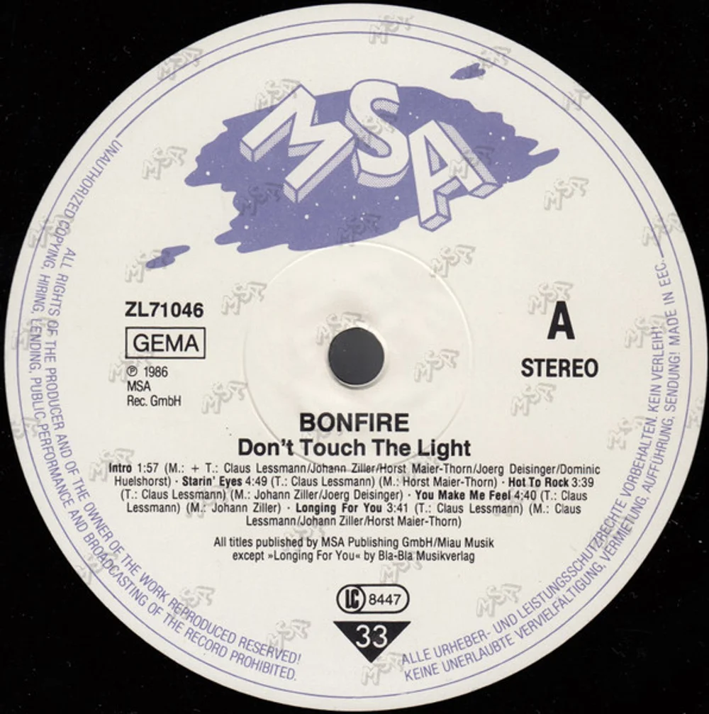 Bonfire - Don't Touch The Light (ZL 71046)
