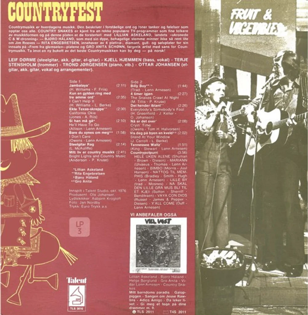 Country Snakes Med Lillian Askeland, Bjøro Håland, Rita Engebretsen, Gro Anita Schønn - Countryfest (TLS 3016)