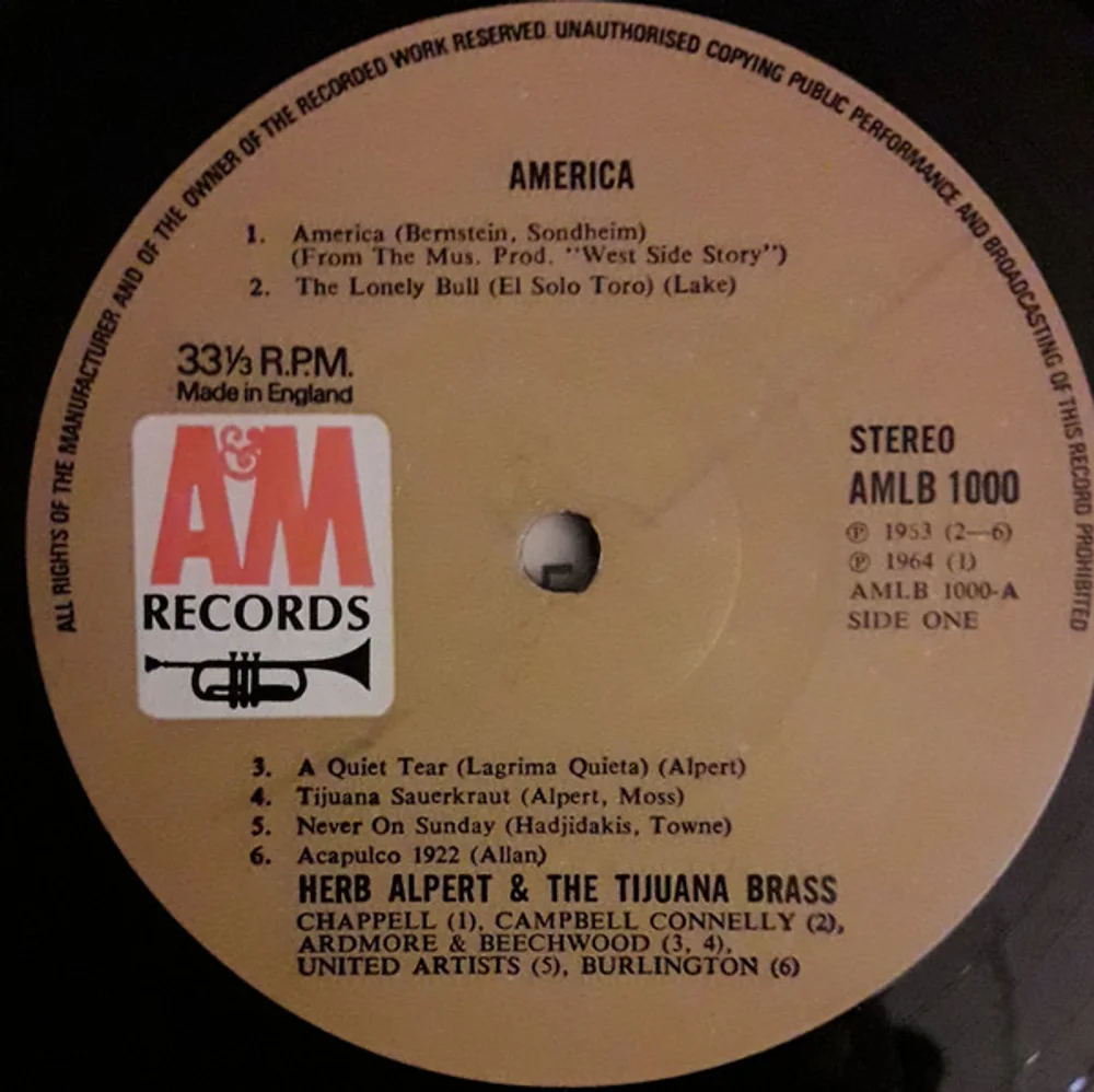 Herb Alpert & The Tijuana Brass - America (AMLB 1000)