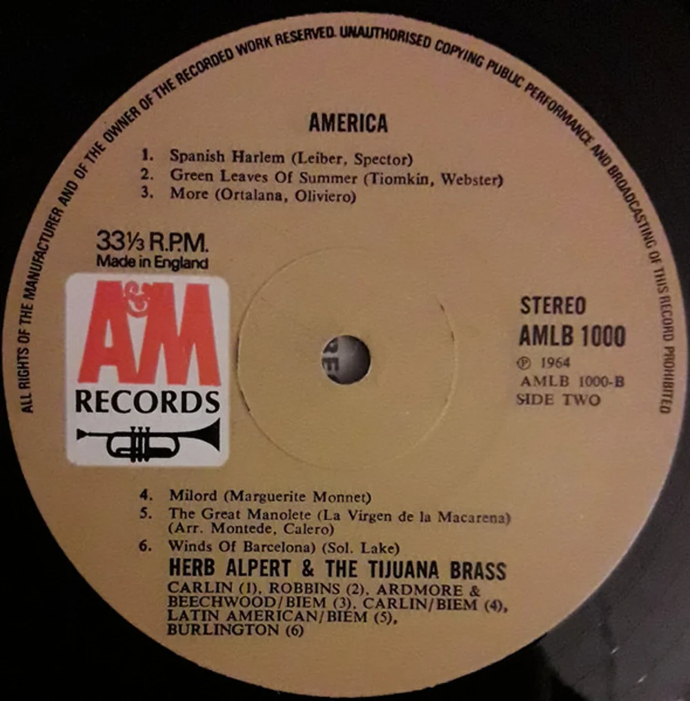 Herb Alpert & The Tijuana Brass - America (AMLB 1000)