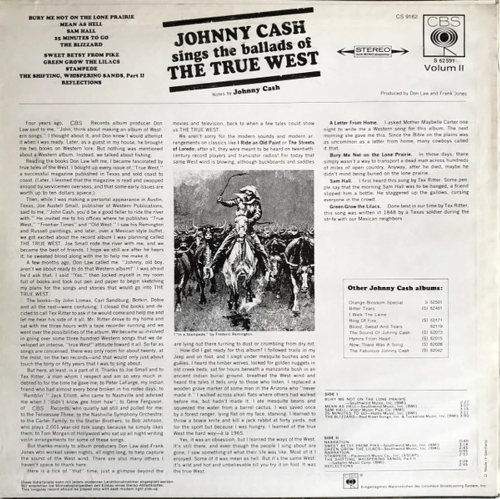 Johnny Cash - Johnny Cash Sings The Ballads Of The True West Volume 2 (S 62591)