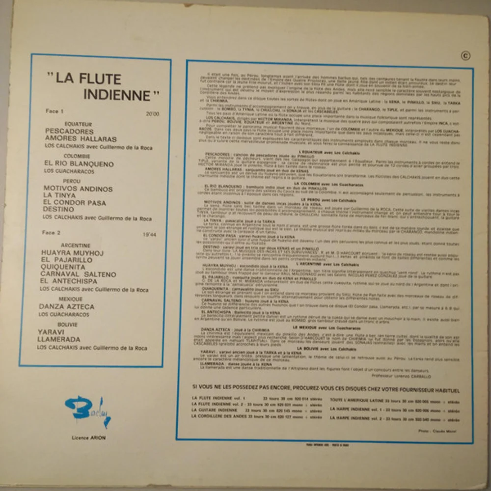 Los Calchakis Avec Guillermo De La Roca, Los Guacharacos - La Flute Indienne (920 014)