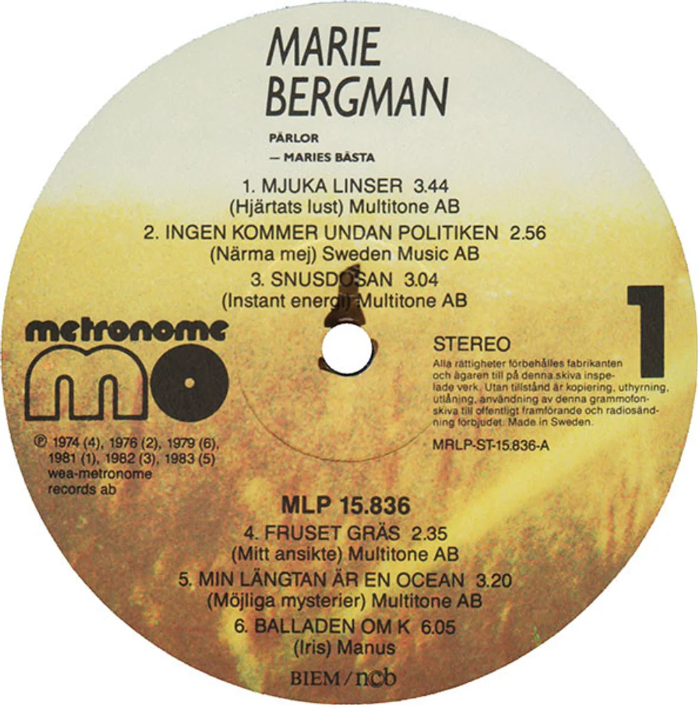 Marie Bergman - Pärlor – Maries Bästa (MLP 15.836)
