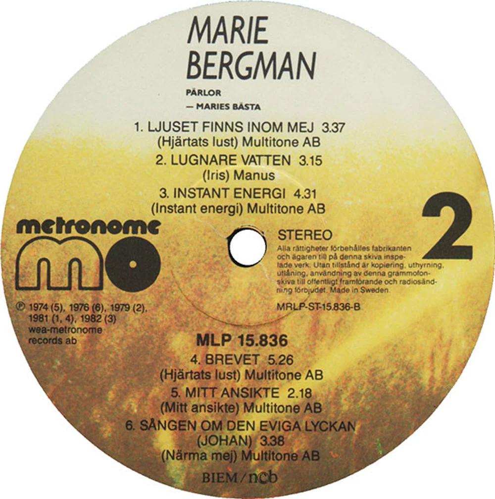 Marie Bergman - Pärlor – Maries Bästa (MLP 15.836)