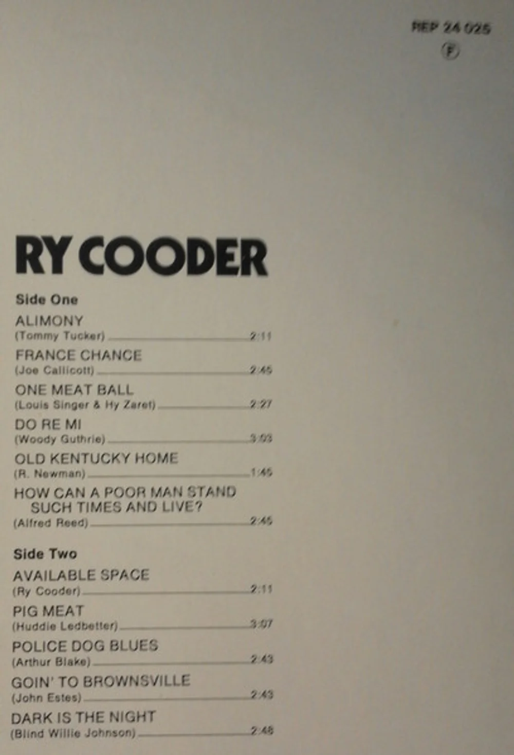 Ry Cooder - Ry Cooder (REP 24 025)