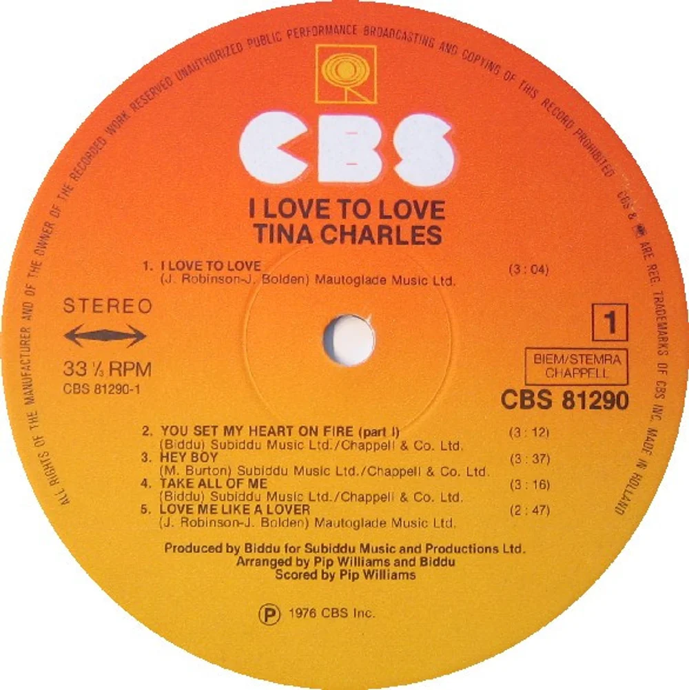 Tina Charles - I Love To Love (CBS 81290)