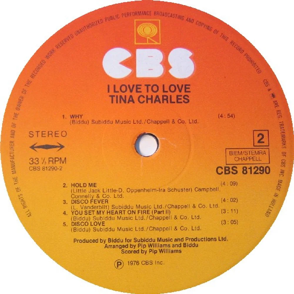 Tina Charles - I Love To Love (CBS 81290)