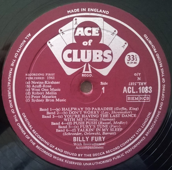 Billy Fury - Halfway To Paradise (ACL.1083)