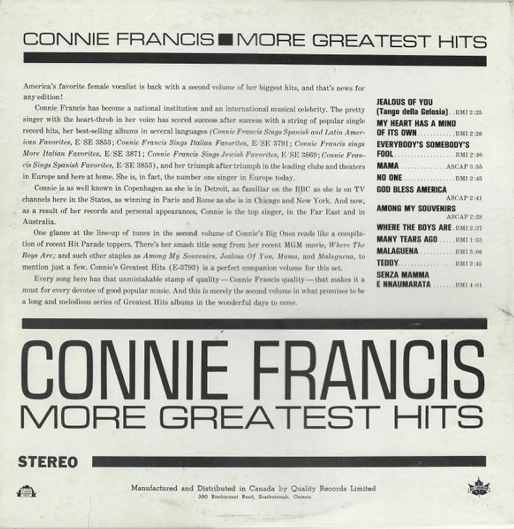 Connie Francis - More Greatest Hits (SE3942)