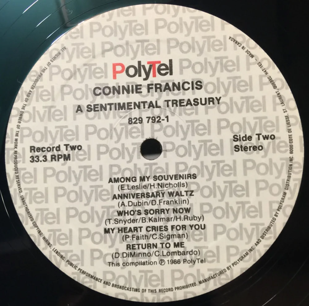 Connie Francis - Sentimental Favorites (A Sentimental Treasury) (829 792-1)