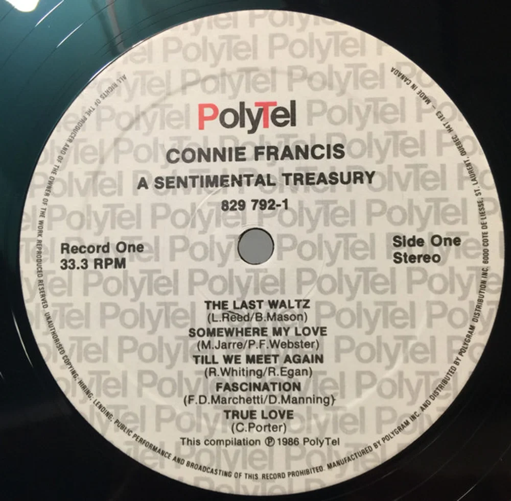 Connie Francis - Sentimental Favorites (A Sentimental Treasury) (829 792-1)