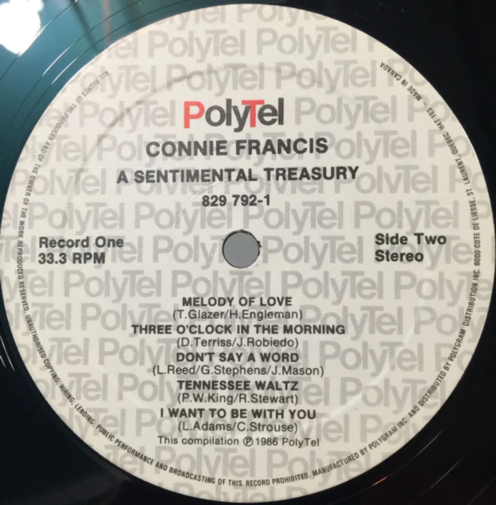 Connie Francis - Sentimental Favorites (A Sentimental Treasury) (829 792-1)