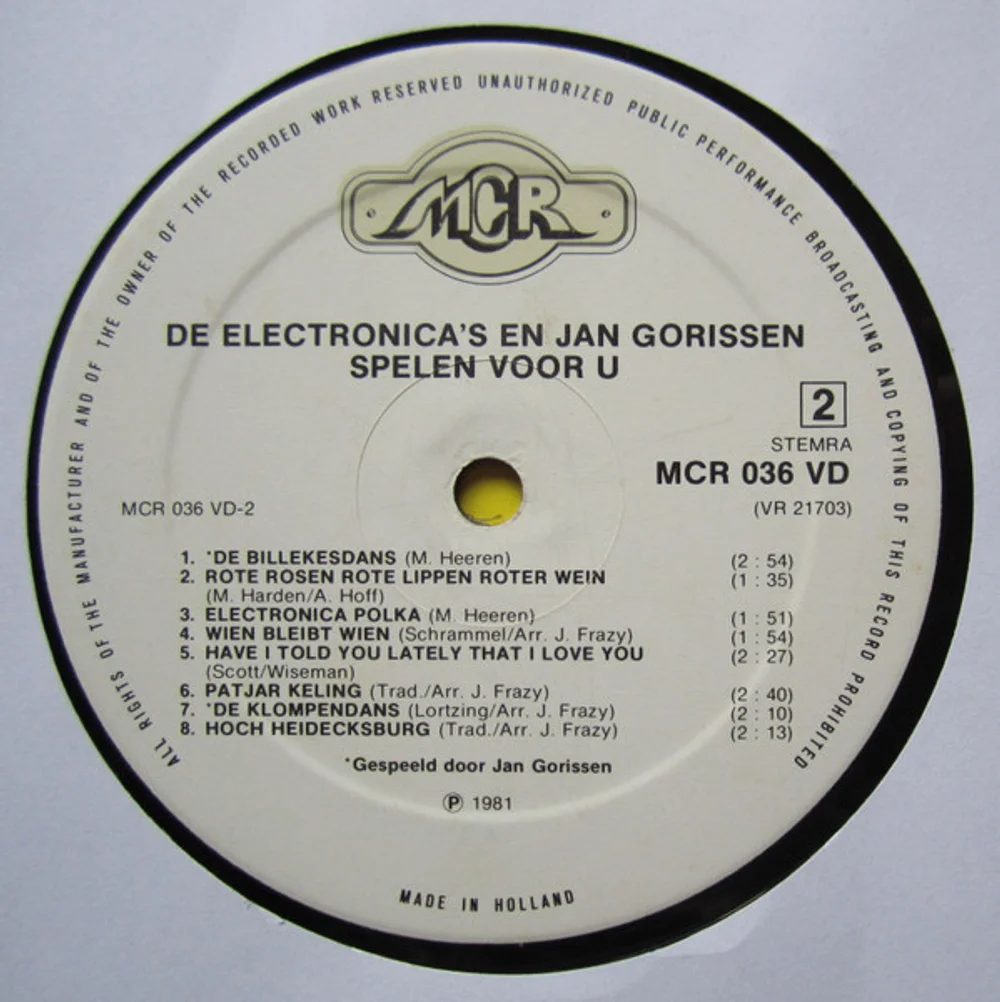 De Electronica's En Jan Gorissen - De Electronica's En Jan Gorissen Spelen Voor U (MCR 036 VD)
