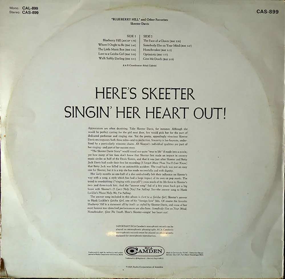 Skeeter Davis - Blueberry Hill And Other Favorites (CAS-899)