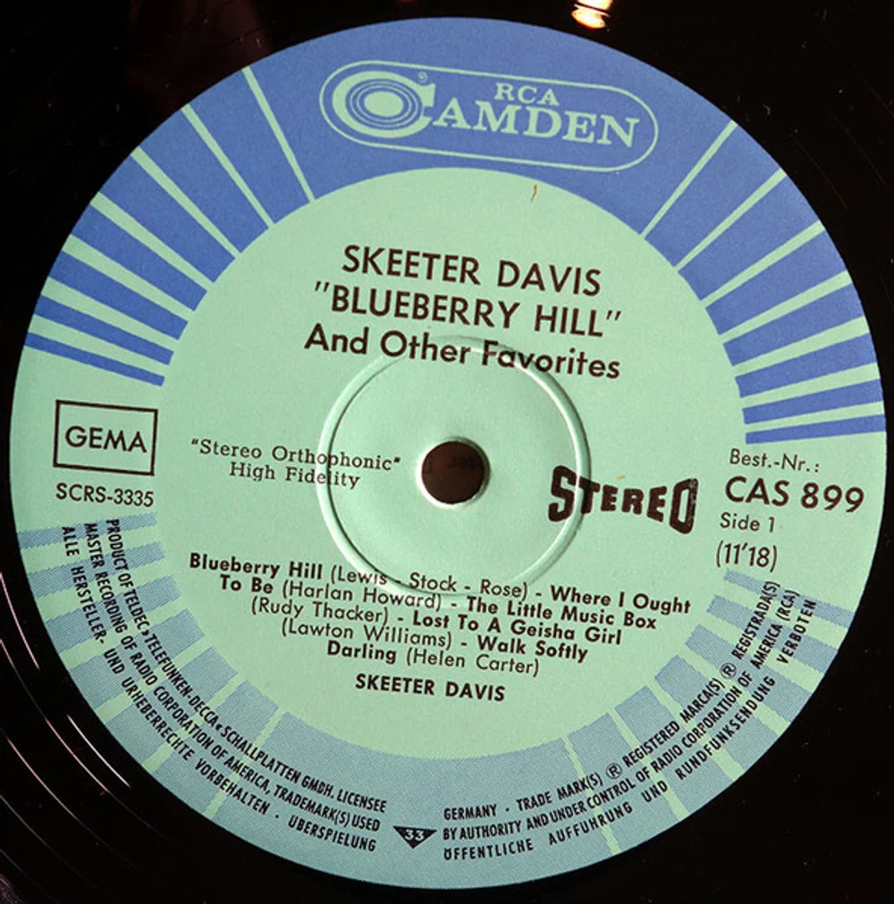 Skeeter Davis - Blueberry Hill And Other Favorites (CAS-899)